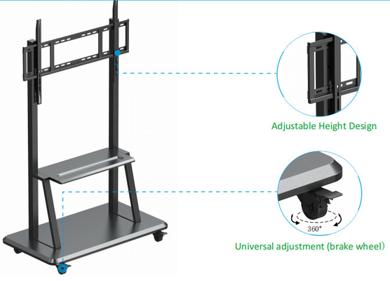 220LBS 電子モバイル スタンド 800x600mm ブラック メタル タッチ スクリーン モニター用 52-86 インチ