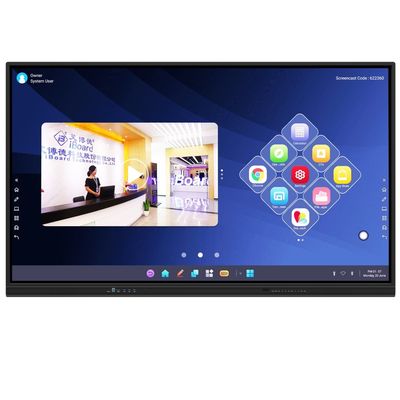 インタラクティブなタッチスクリーンモニター 2mm 精度 15W * 2 または 20W * 2 スピーカーとワイヤレススクリーンプロジェクションの力を体験してください