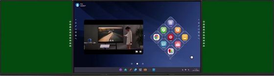 相互接続されたサイドボードを備えたIBoard 4K 75インチディスプレイ、緑、黒、白の色、Android Windowsシステム、教育用折りたたみ式
